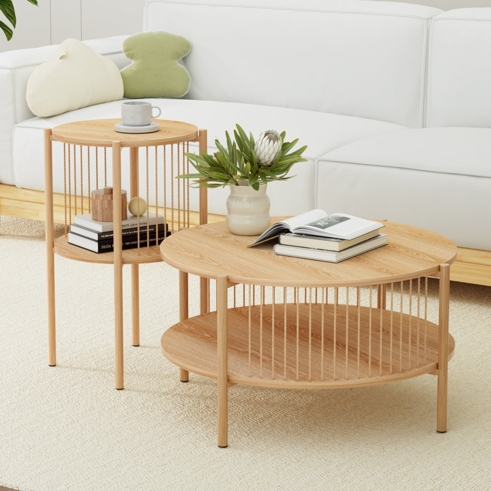 Artiss Coffee Table 2-Tier Round Wood