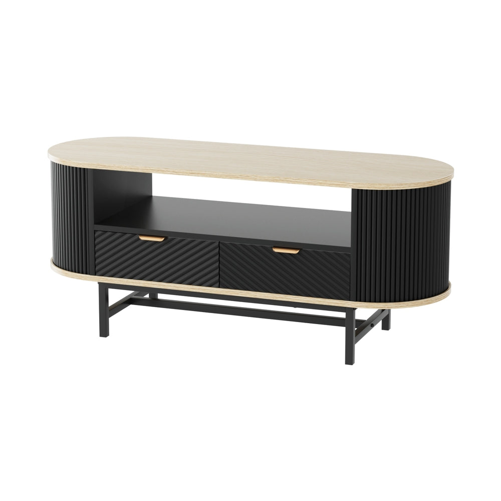 Artiss Coffee Table Drawer Shelf Wood&amp;Black