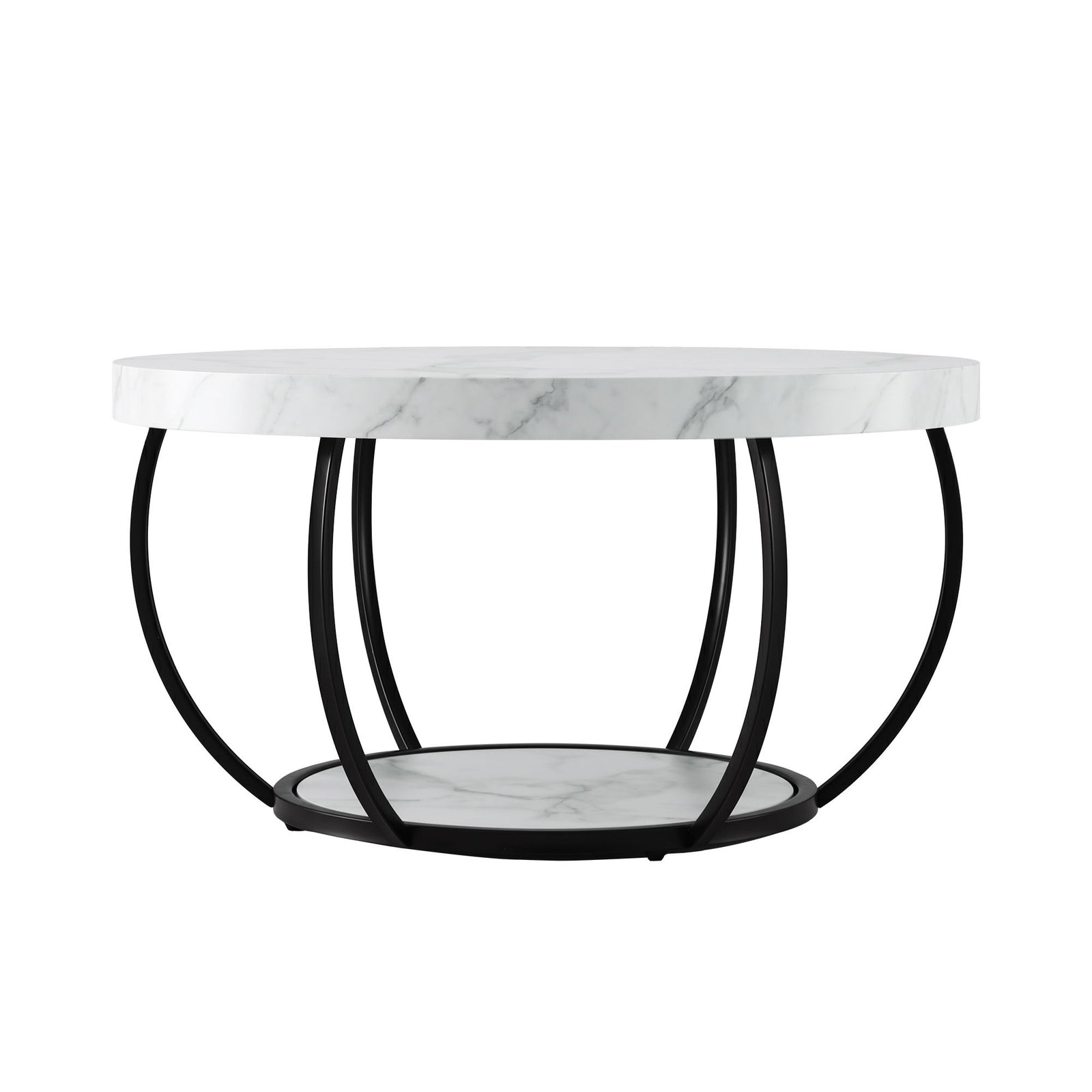 Artiss Coffee Table 2-Tier Marble Finish Round White&Black