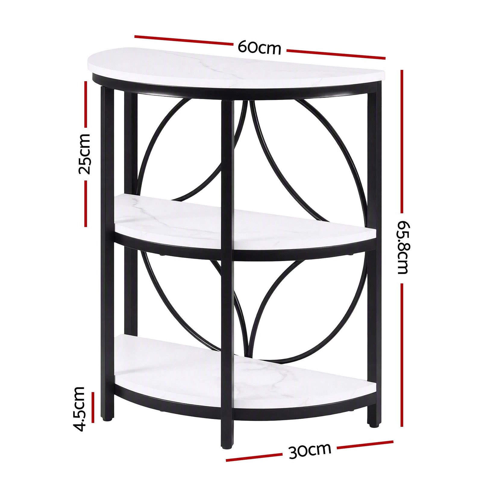 Artiss Semi-Circle End Table 3 Tier Coffee Table Side Nightstand Shelf Marble Effect White&Black