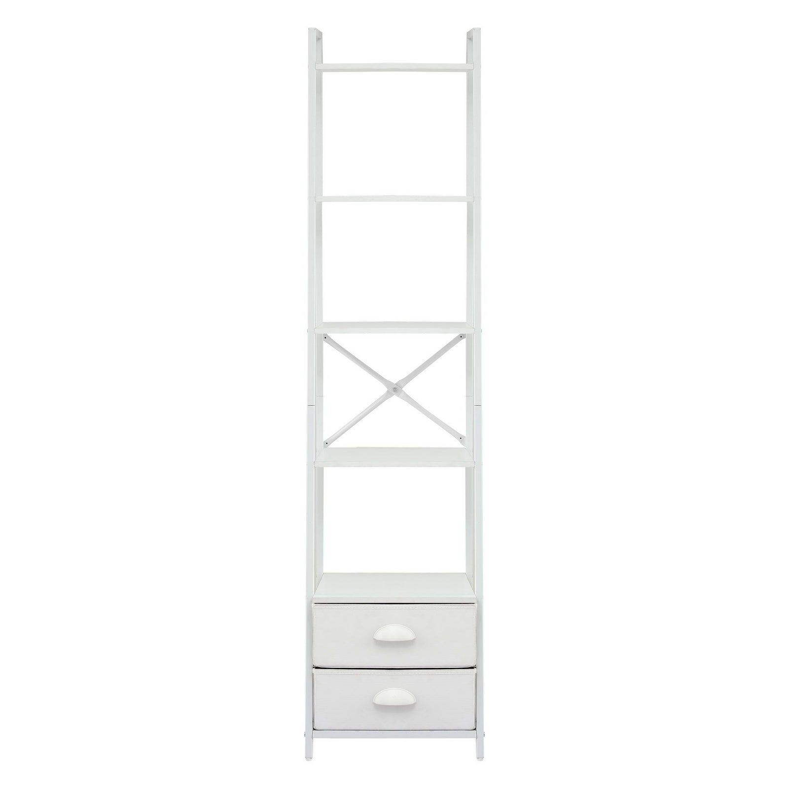 Artiss 5 Tier Bookshelf Ladder Bookcase with Fabric Drawers Display Rack White