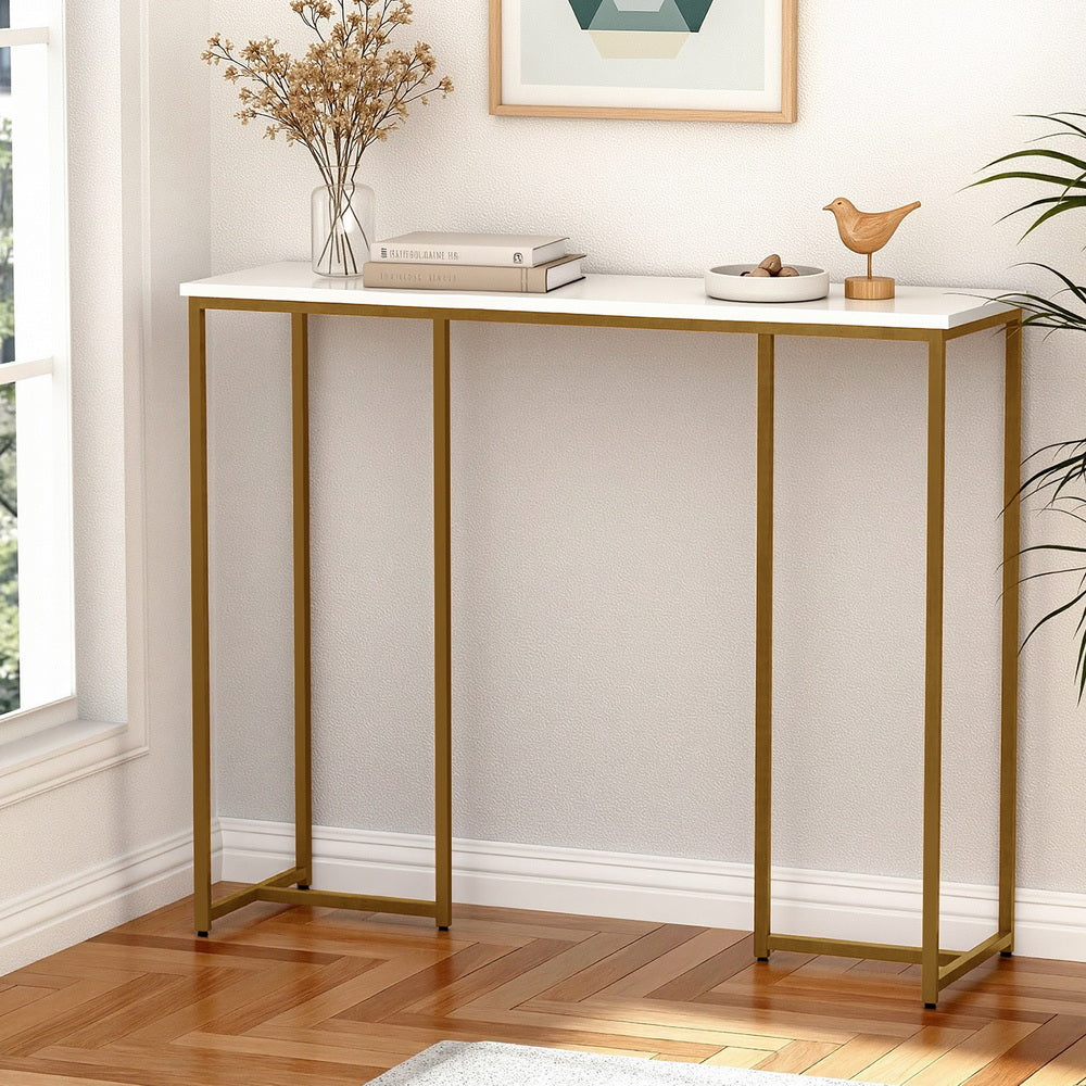 Artiss Console Table Marble Effect White&amp;Gold