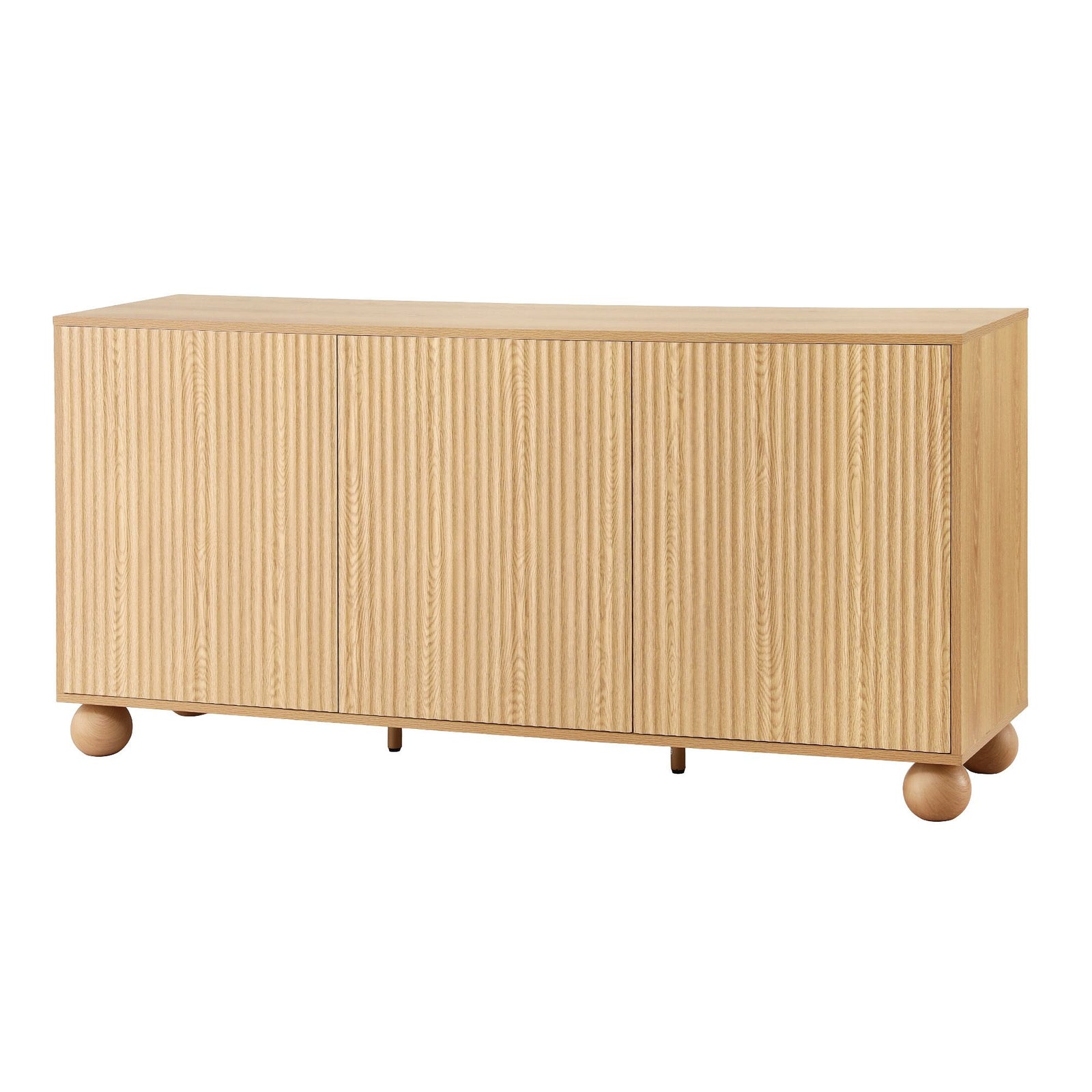 Artiss Buffet Sideboard Cabinet 2-Tier Fluted Kitchen Storage Ball Legs Pine