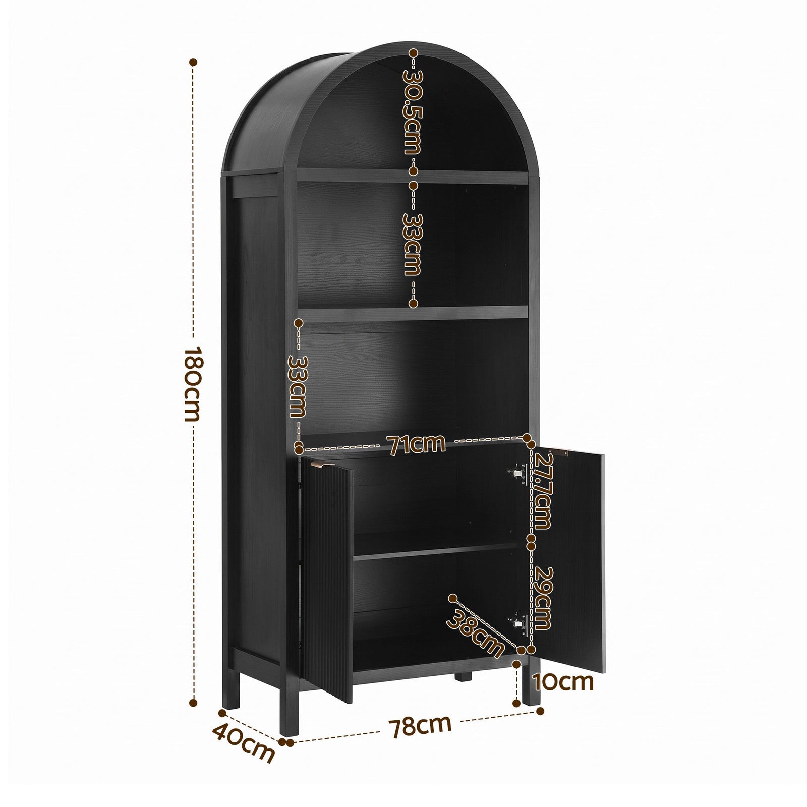 Artiss Buffet Sideboard Cabinet Pantry X2 180CM Arched Storage Bookshelf Black