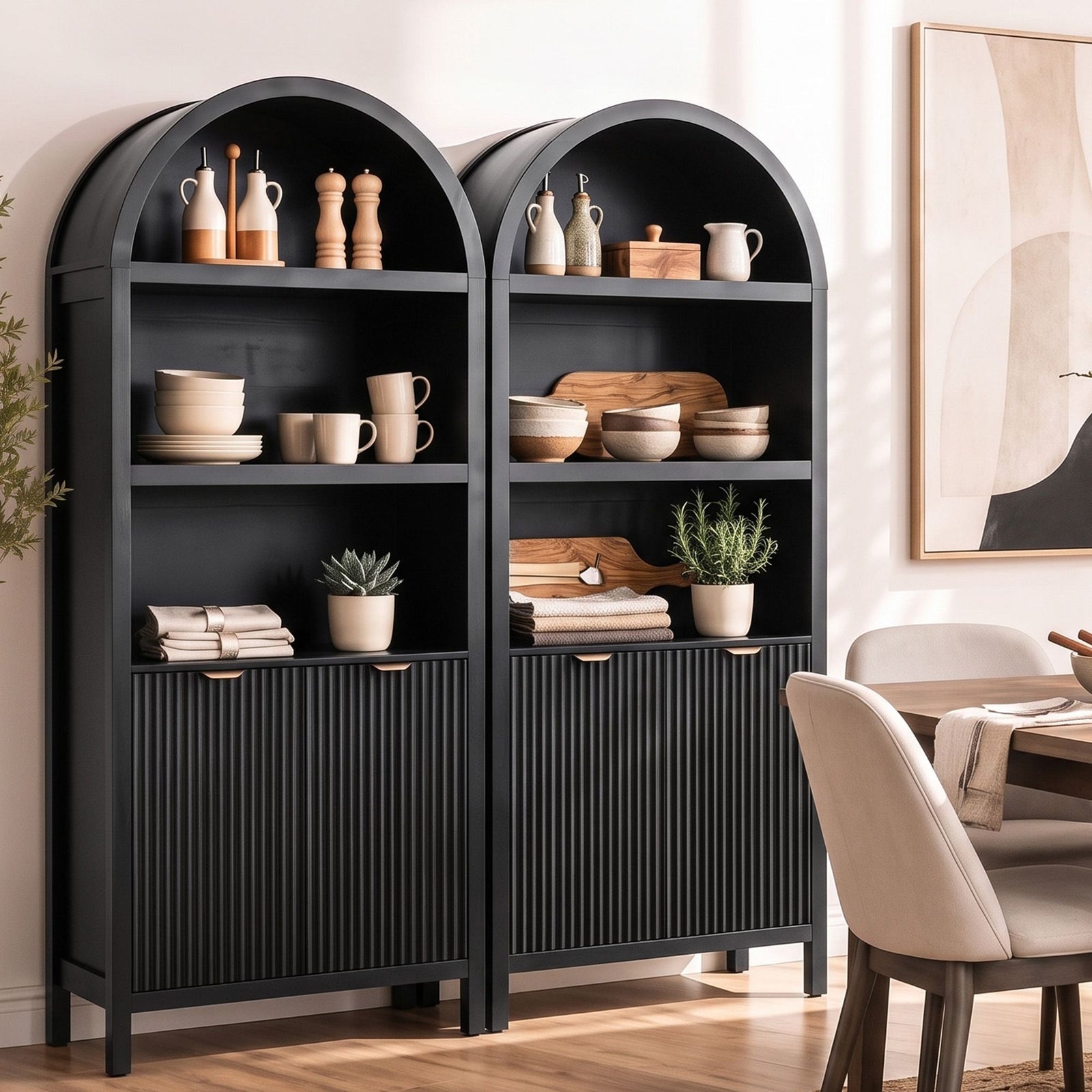 Artiss Buffet Sideboard Cabinet Pantry X2 180CM Arched Storage Bookshelf Black