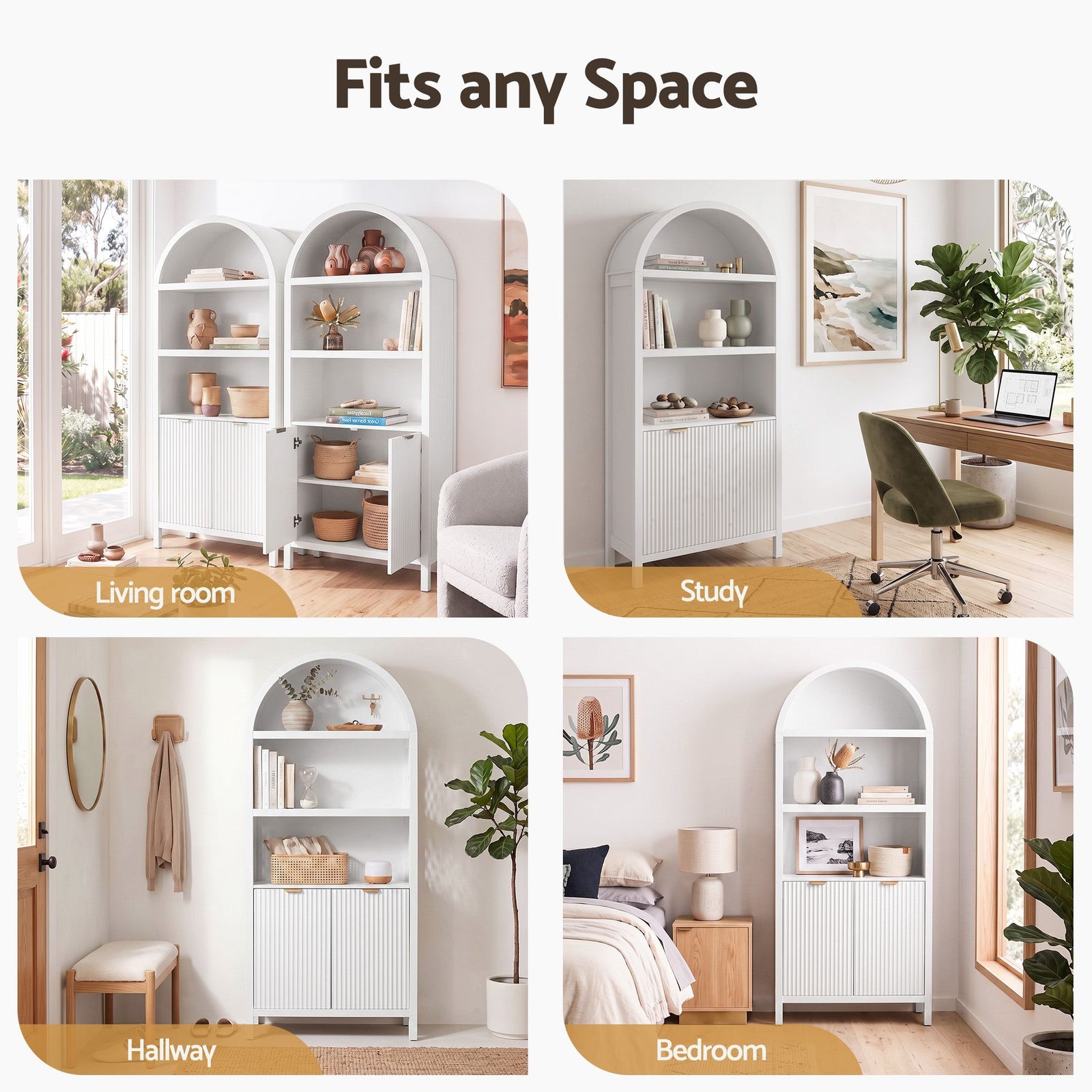 Artiss Buffet Sideboard Cabinet Pantry X2 180CM Arched Storage Bookshelf White
