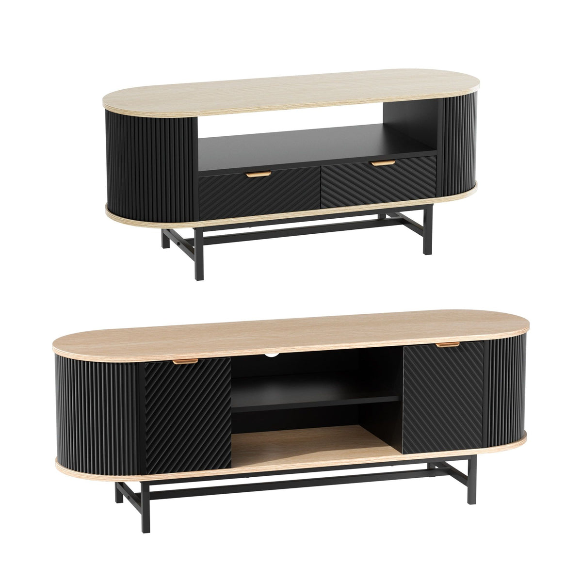 Artiss TV Unit &amp; Coffee Table Set Storage Drawers Shelves Black Pine