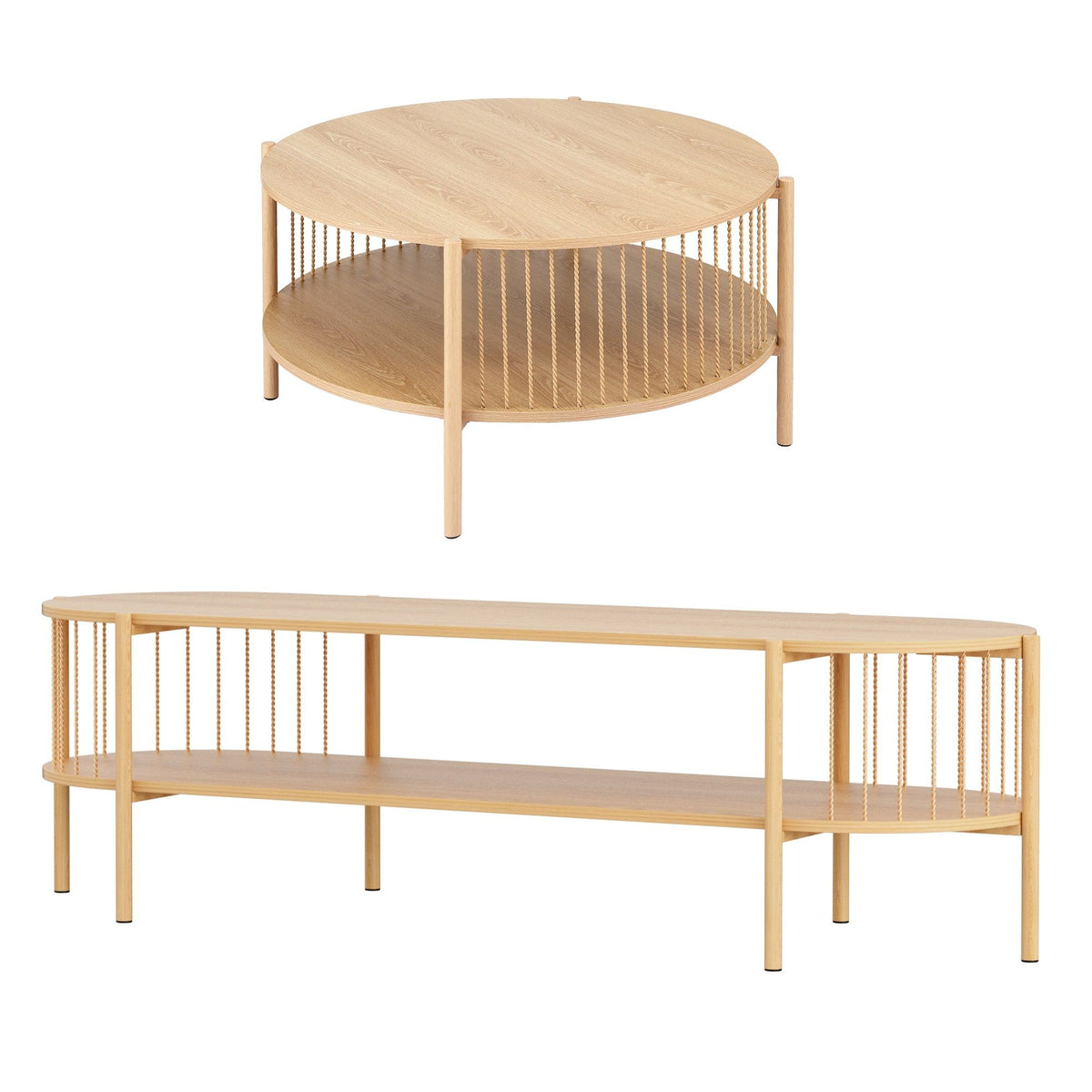 Artiss TV Unit &amp; Coffee Table Set Storage Shelf Pine