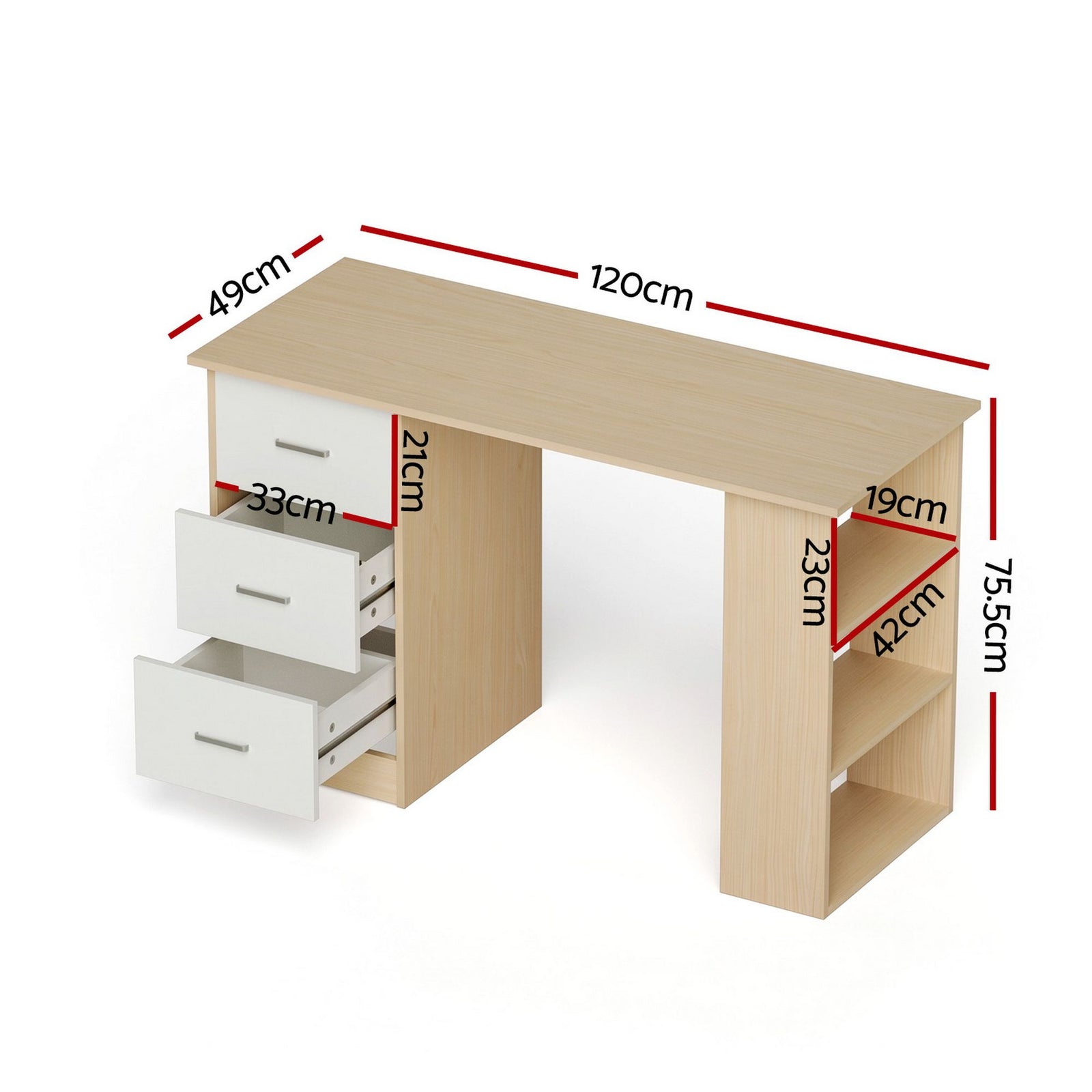 Artiss Computer Desk Drawer Shelf Oak White 120CM
