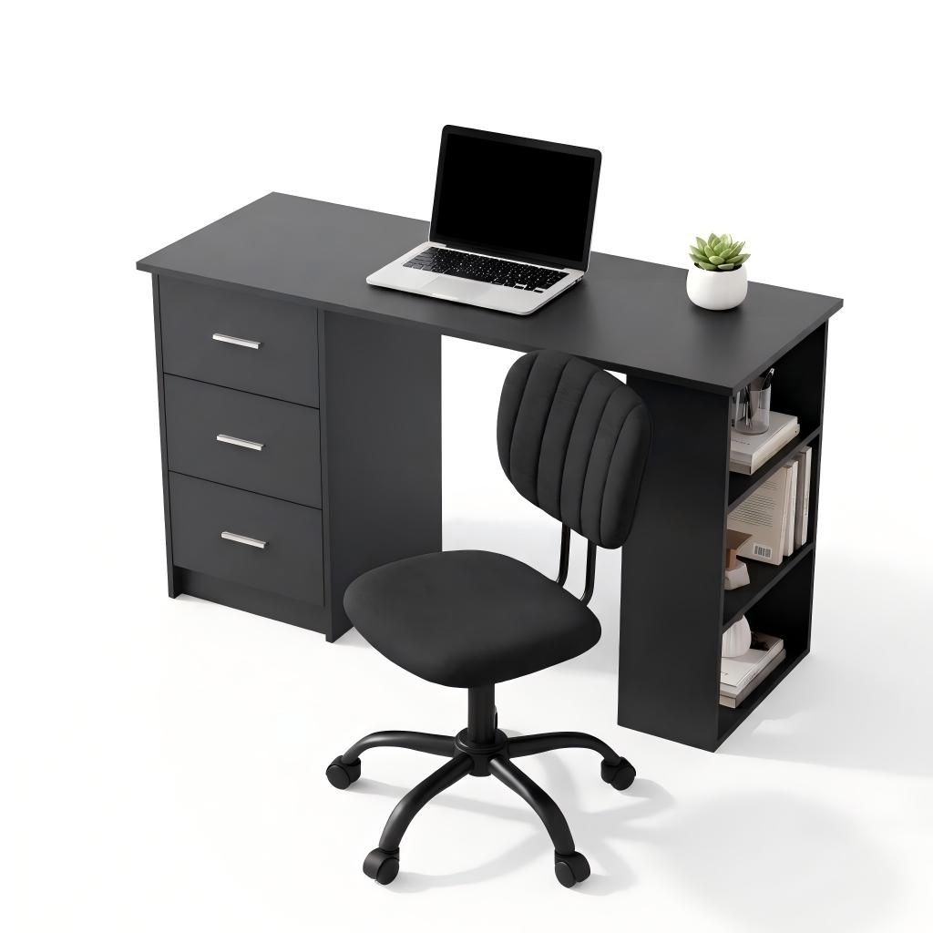 Artiss Office Desk &amp; Chair Set 120cm Computer Desk with 3 Drawers &amp; Open Shelves, Ergonomic Armless Office Chair with Wheels, Height Adjustable for Home Office Study
