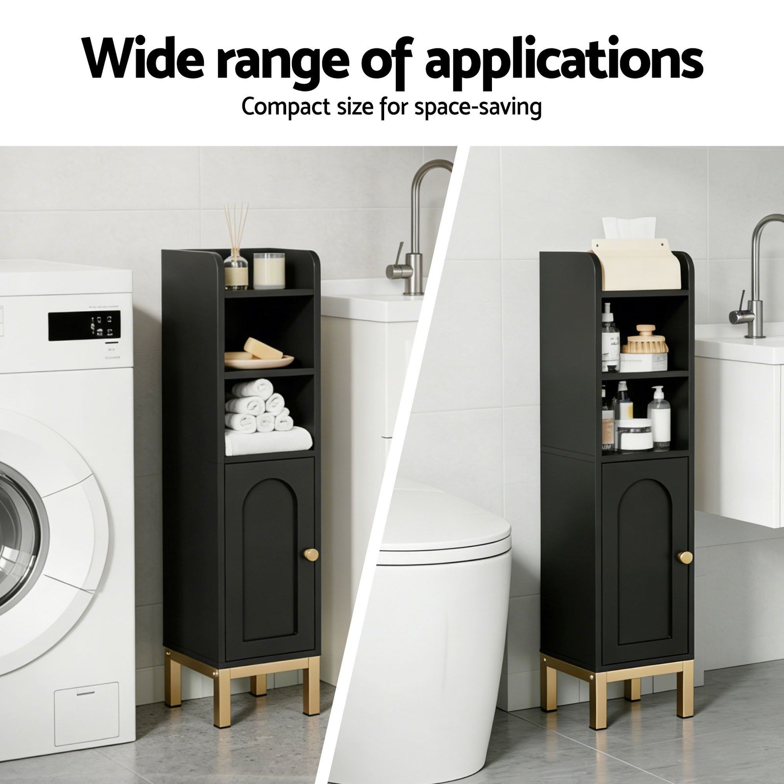 Artiss 2X Bathroom Storage Cabinet Floor Organizer Toilet Corner Adjustable Black