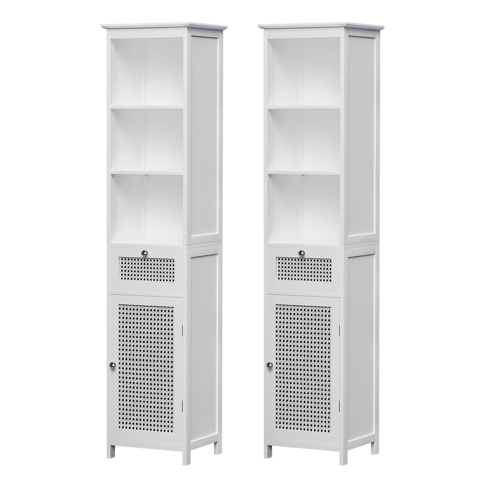 Artiss Bathroom Cabinet Storage X2 White Rattan 161cm
