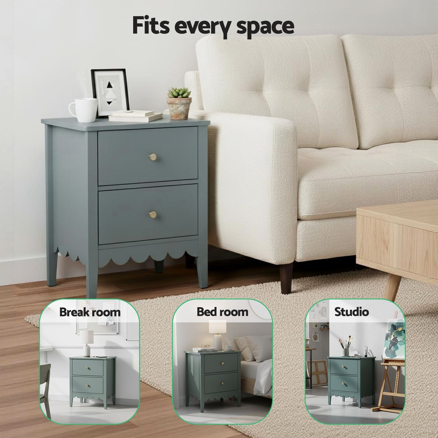 Artiss 2X Bedside Table 2 Drawers Bedroom Storage Nightstand Green
