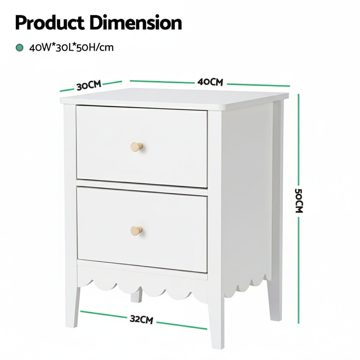 Artiss Bedside Table 2 Drawers Bedroom Storage Nightstand White