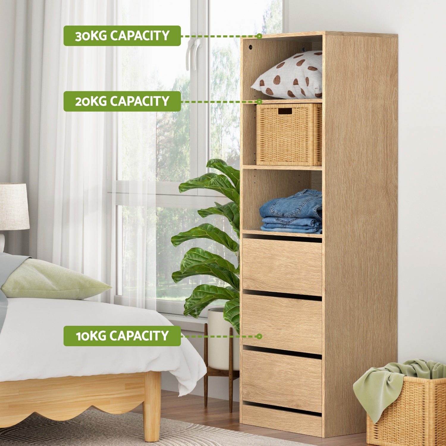 Artiss 3 Chest of Drawers Tallboy Cabinet Pine