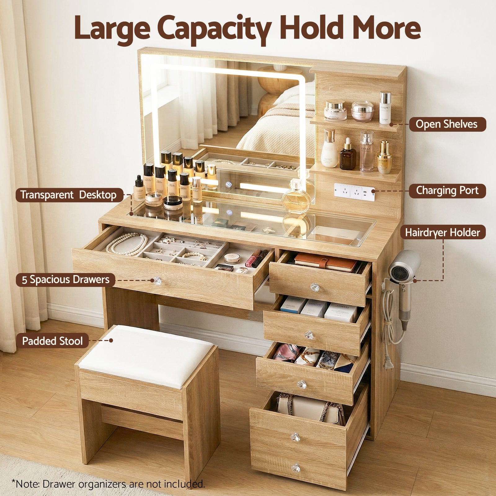 Artiss Dressing Table LED Vanity Desk Set Stool Wood