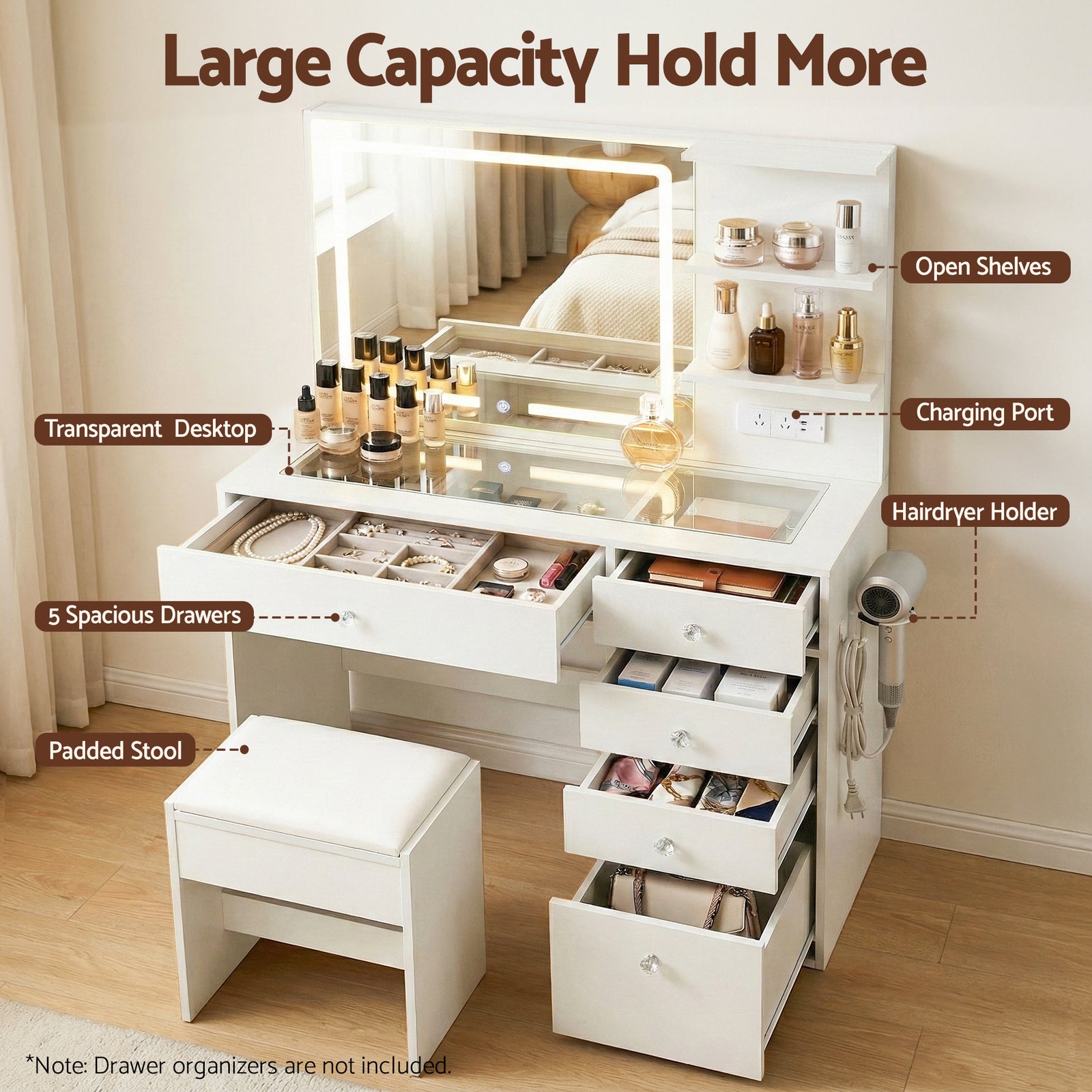 Artiss Dressing Table LED Vanity Desk Set Stool White