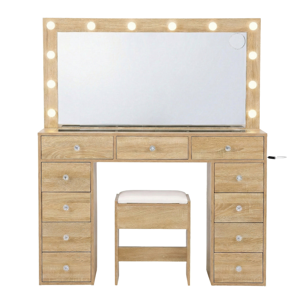Artiss Dressing Table Vanity Desk Set Stool LED Bulbs Wood