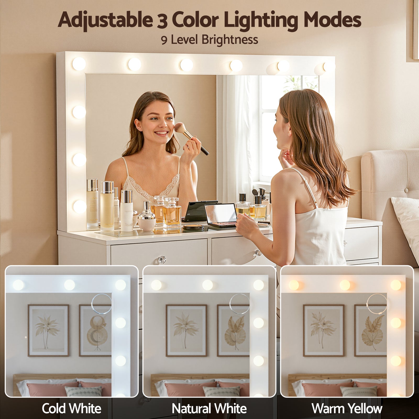 Artiss Dressing Table Vanity Desk Set Stool LED Bulbs White