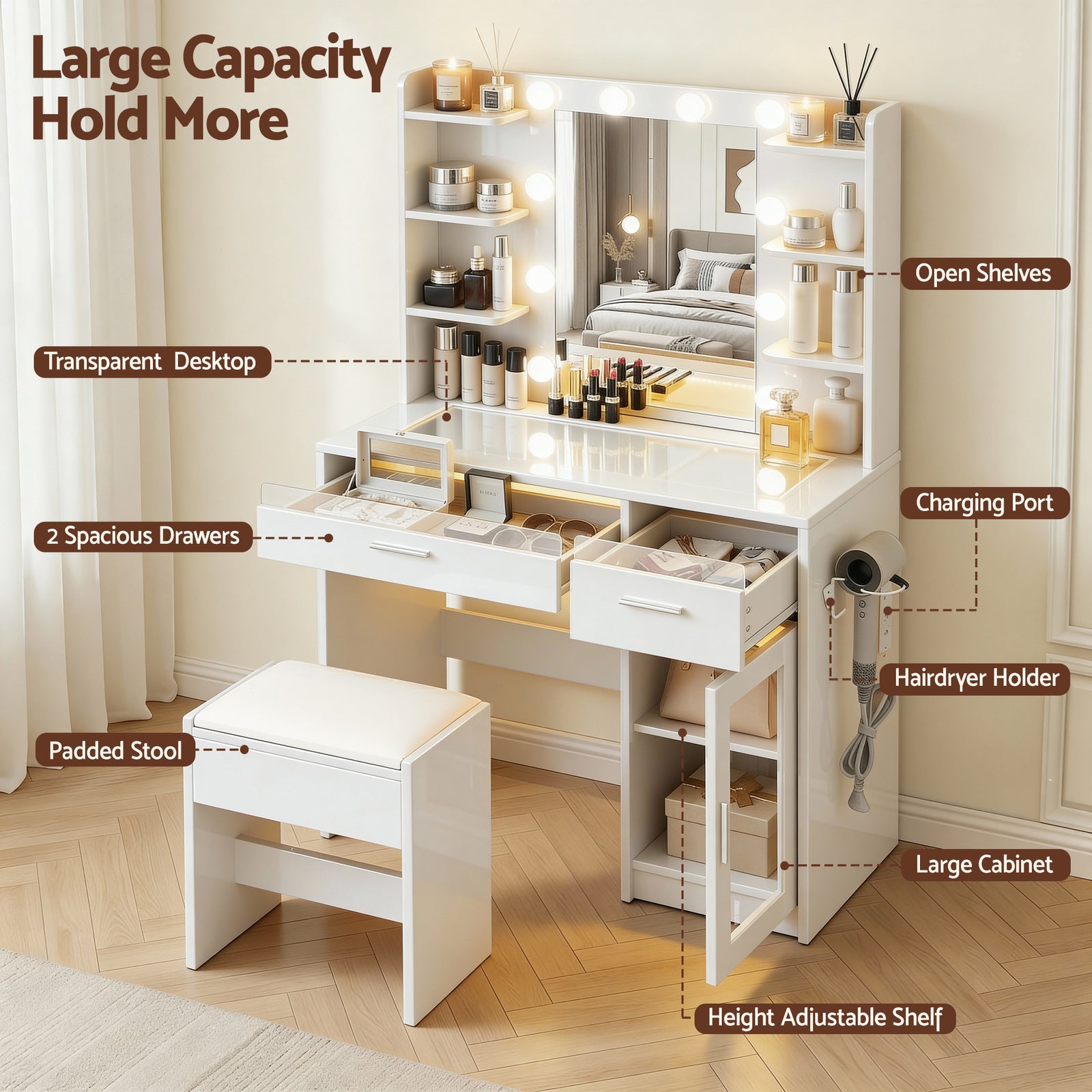 Artiss Dressing Table Vanity Desk Set 10 LED Bulbs RGB Light White