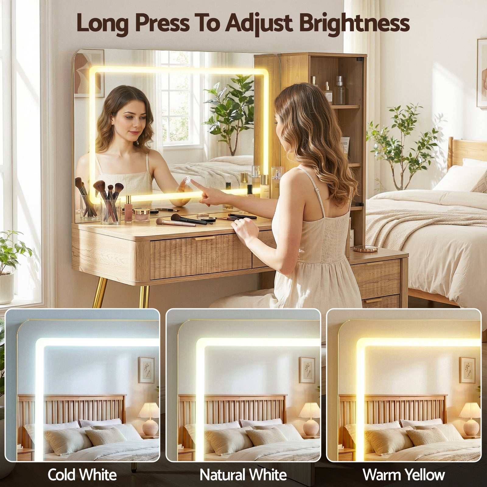 Artiss Dressing Table LED Vanity Desk Charging Station Wood