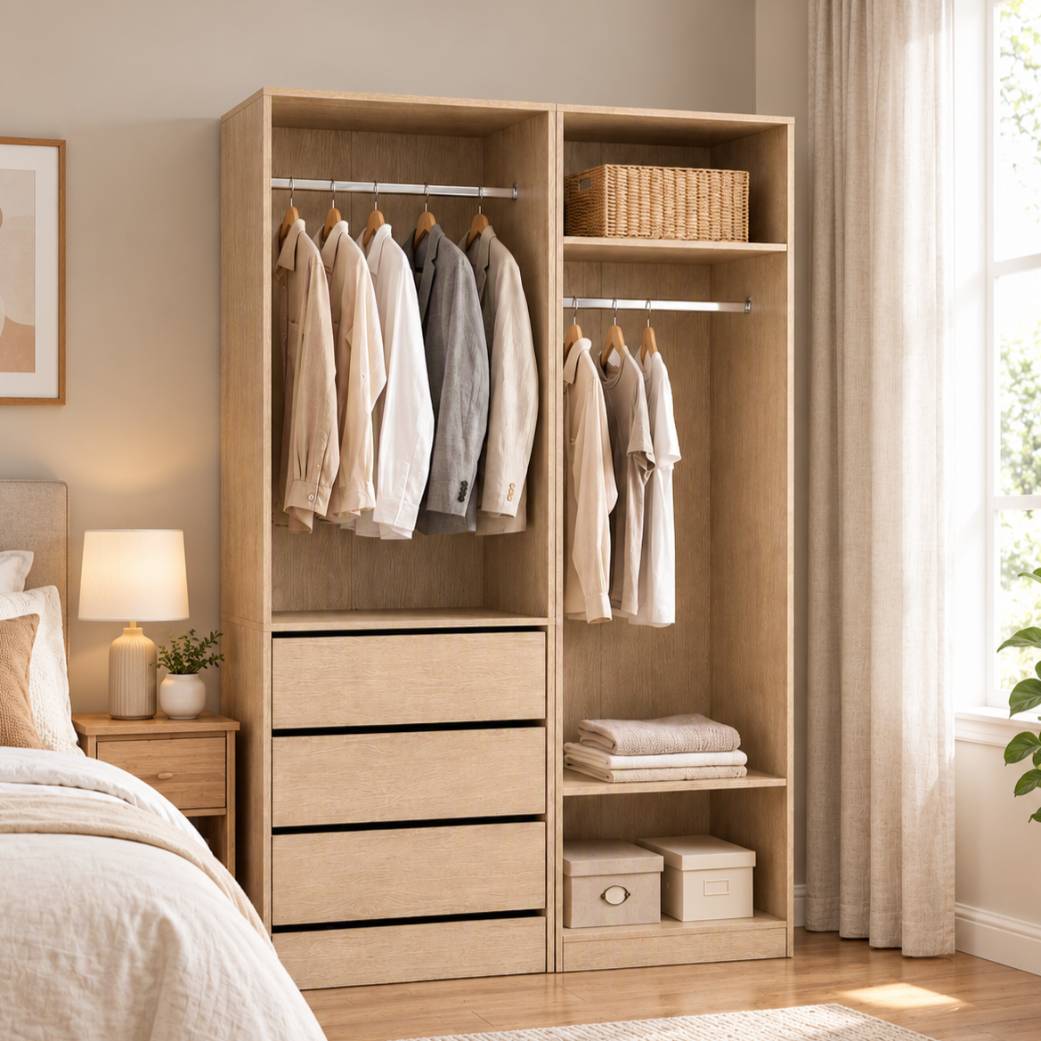 Artiss 2X Wardrobe Clothes Closet Storage Organiser Armoire Pine