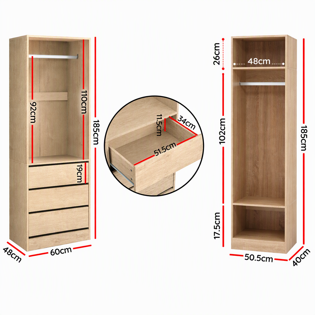 Artiss 2X Wardrobe Clothes Closet Storage Organiser Armoire Pine