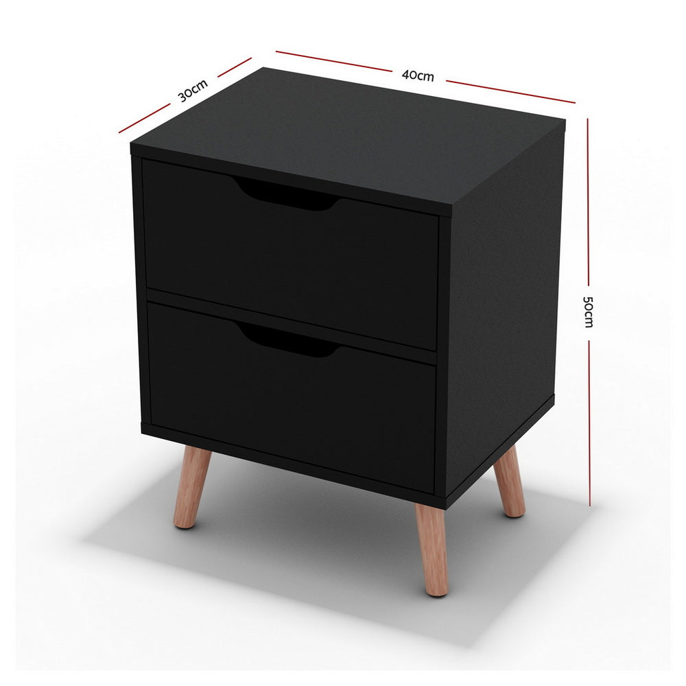 Artiss 2 x Bedside Table 2 Drawers - BODEN Black