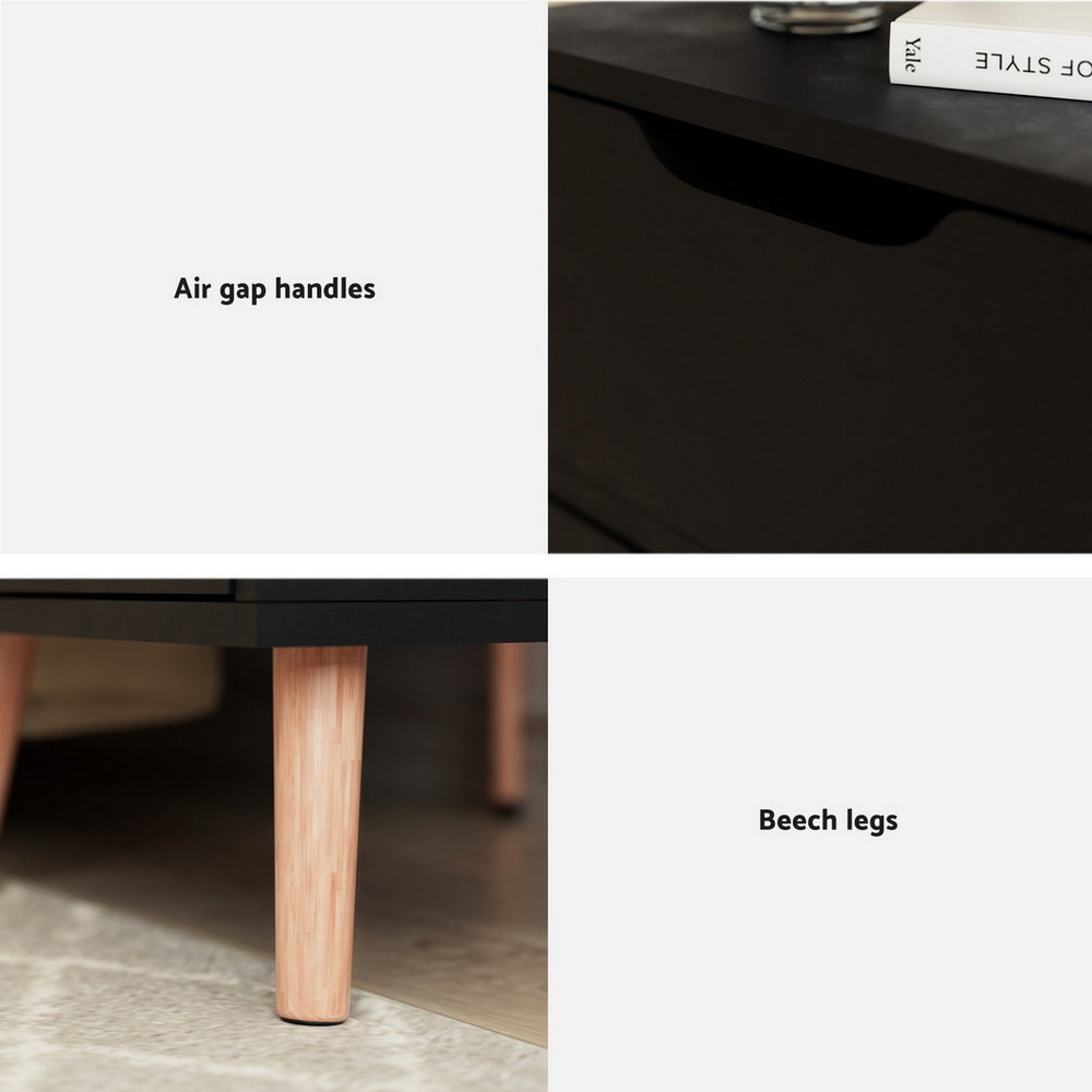 Artiss 2 x Bedside Table 2 Drawers - BODEN Black