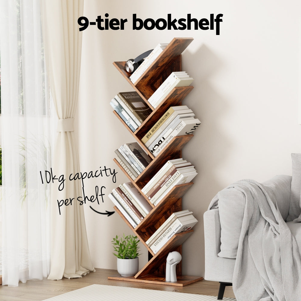 Artiss Tree Bookshelf 9 Tiers Walnut