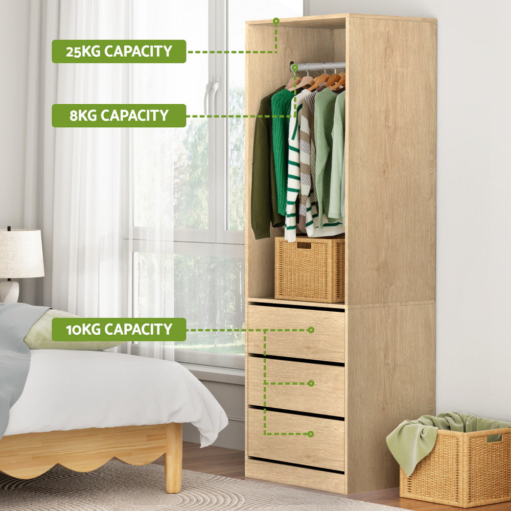 Artiss Wardrobe Clothes Closet Storage Organizer Pine