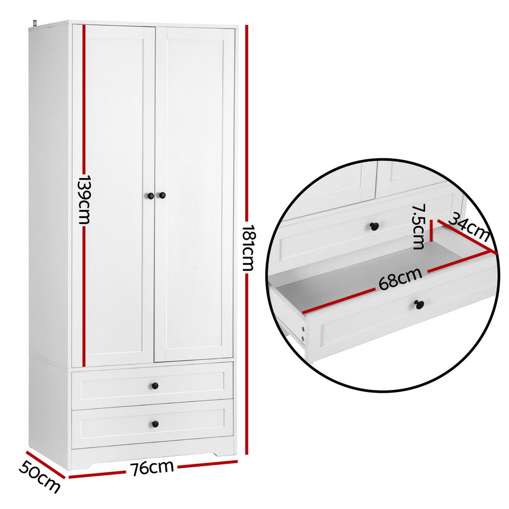 Artiss Wardrobe Clothes Closet Storage Organizer with 2 Doors White