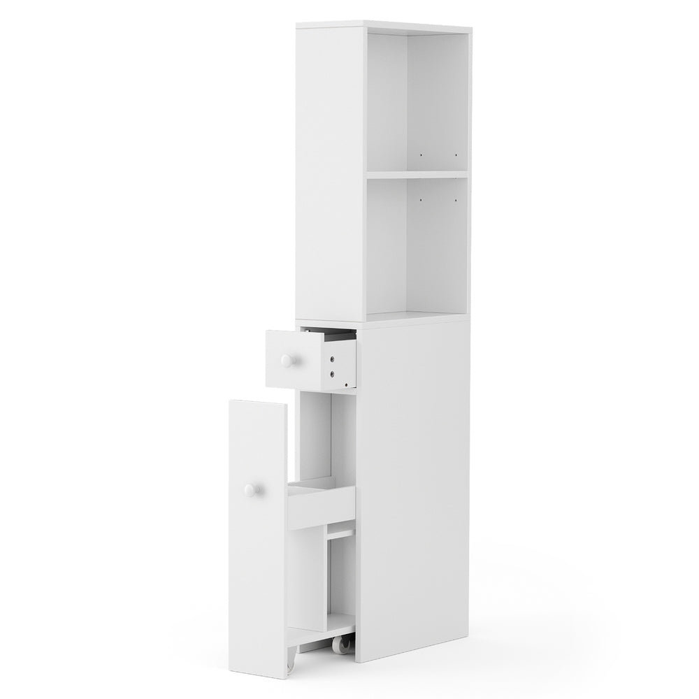 Artiss Bathroom Cabinet Storage Slim Organiser Drawer Toilet Corner 135cm White