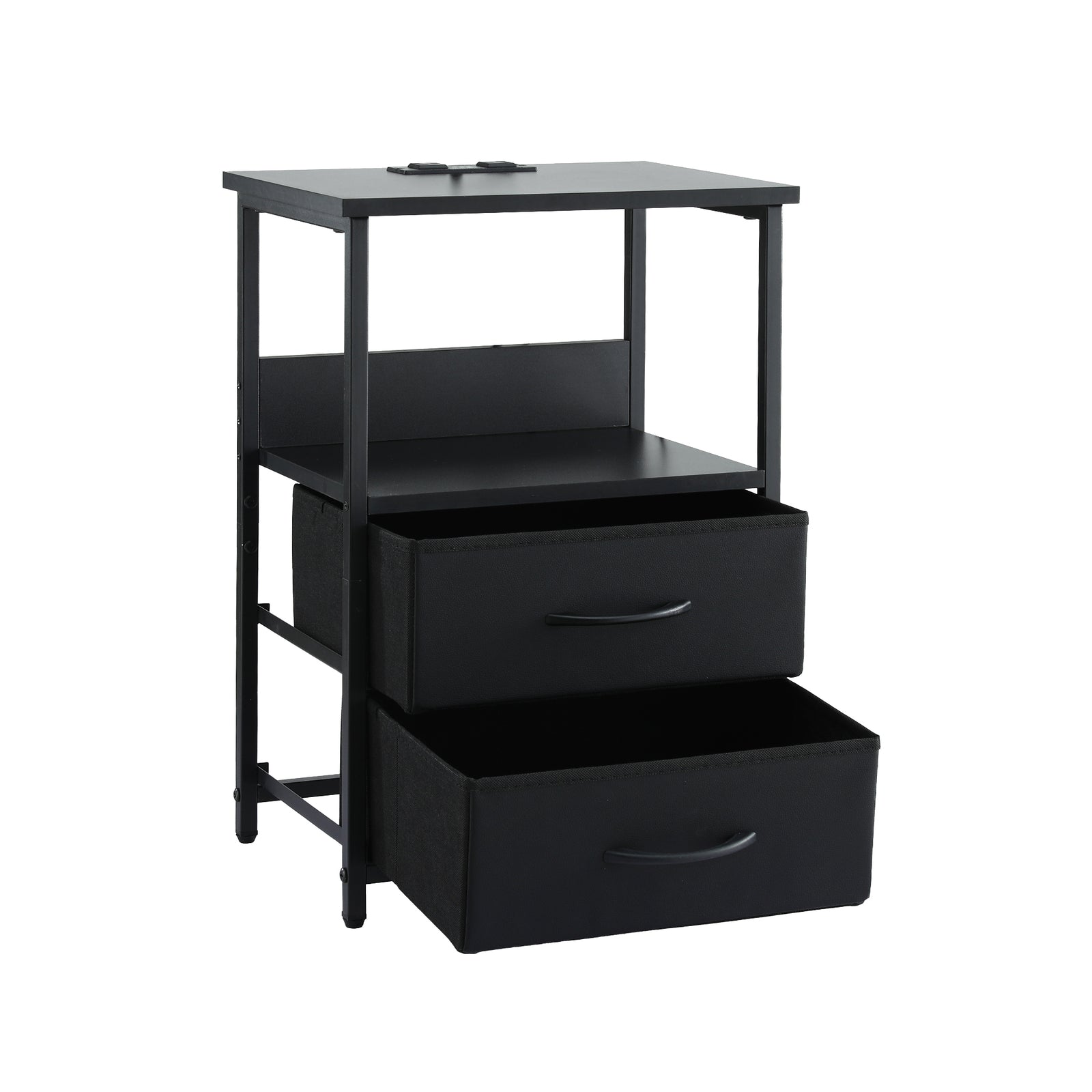 Artiss Bedside Table LED Nightstand Charging Station 2 Drawers Foldable Black