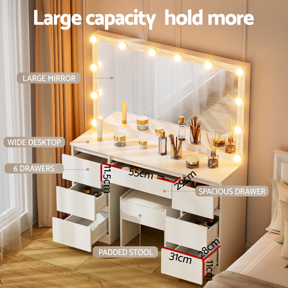 Artiss Dressing Table Vanity Desk Set Stool 12 Led Bulbs White