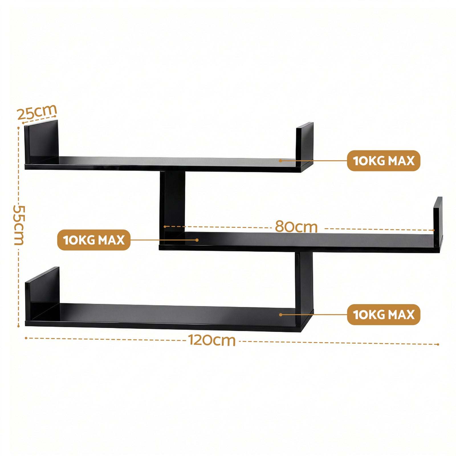 Artiss Floating Wall Shelf 3 Tier Black
