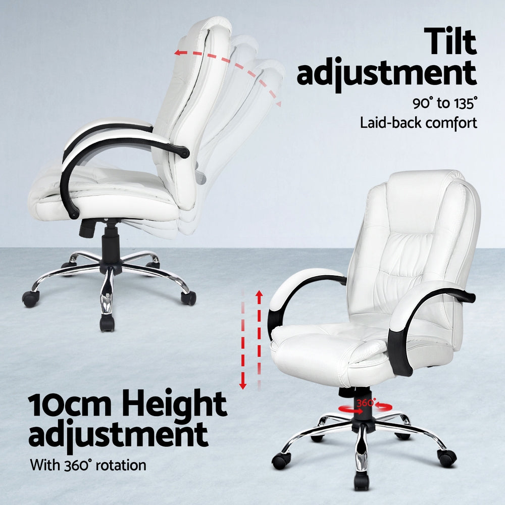 Artiss Computer Desk 120cm Executive Office Chair Set PU Leather High Back White