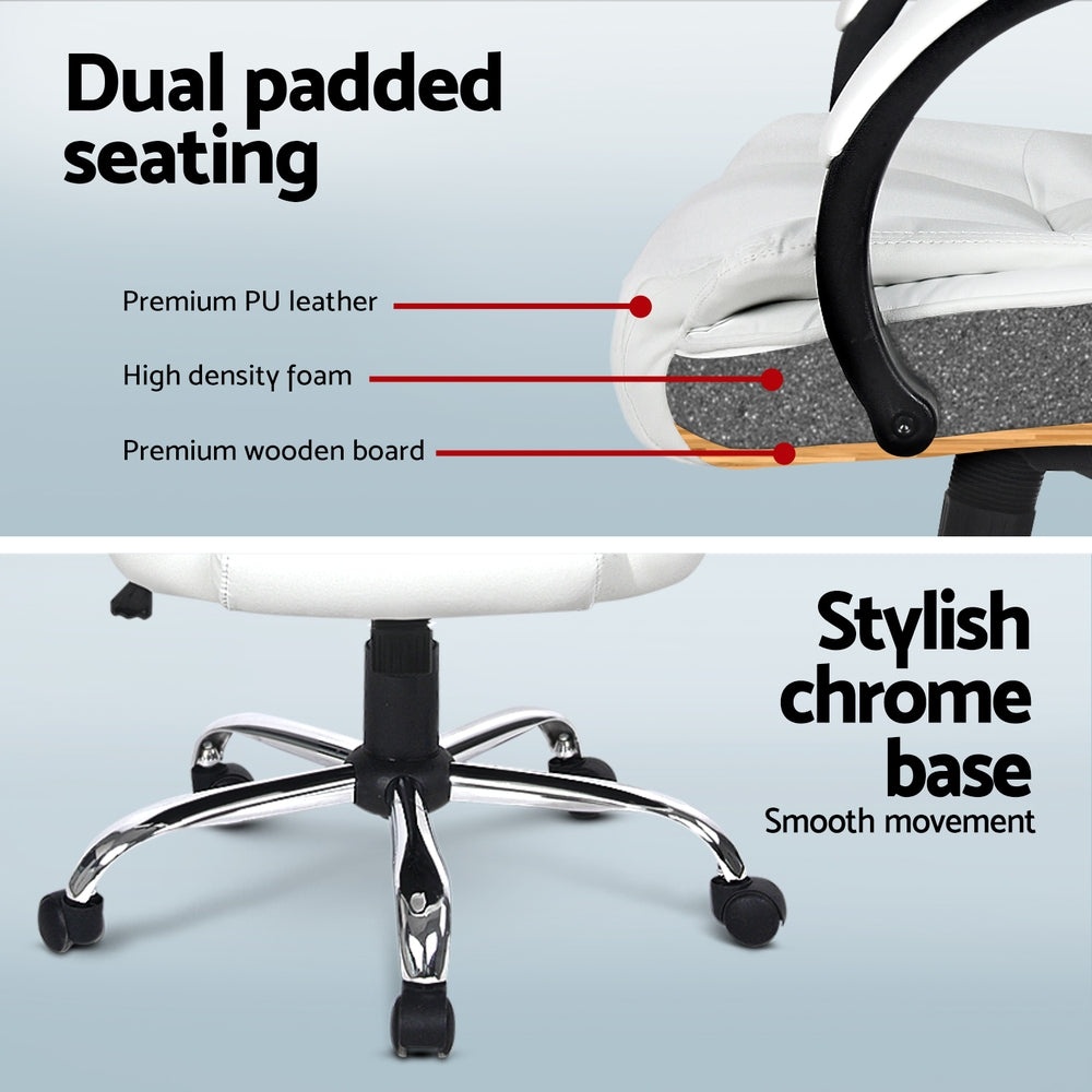 Artiss Computer Desk 120cm Executive Office Chair Set PU Leather High Back White