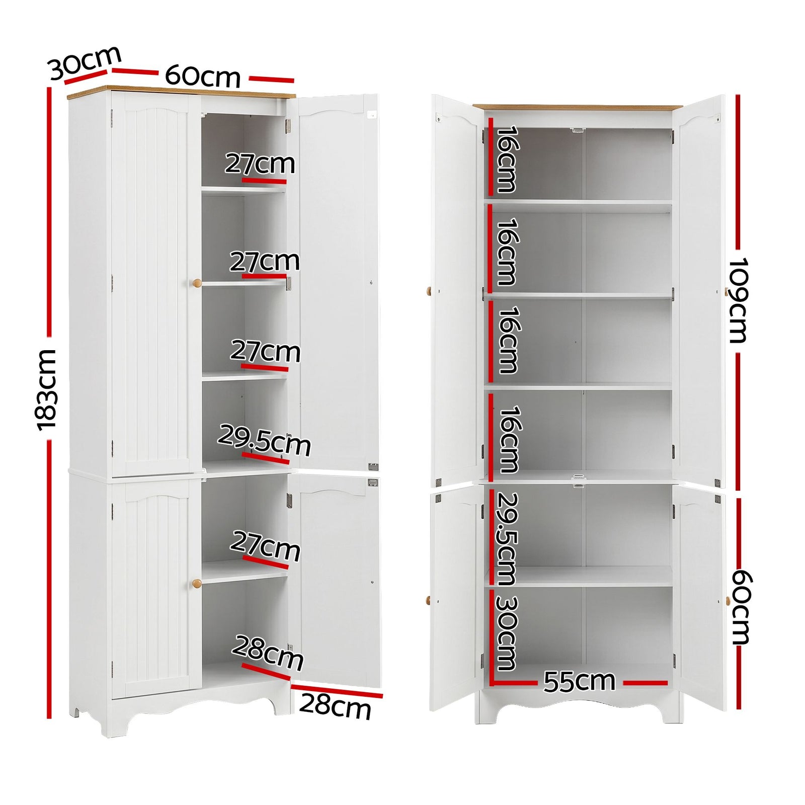 Artiss 2x Buffet Sideboard Pantry Cabinet Cupboard 6-Tiers Storage Shelves BERNE