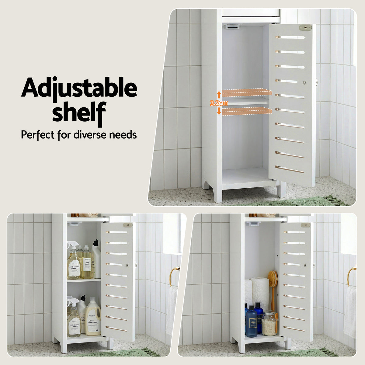 Artiss 2x Bathroom Storage Cabinet 3-Tier Toilet Paper Holder Organizer White
