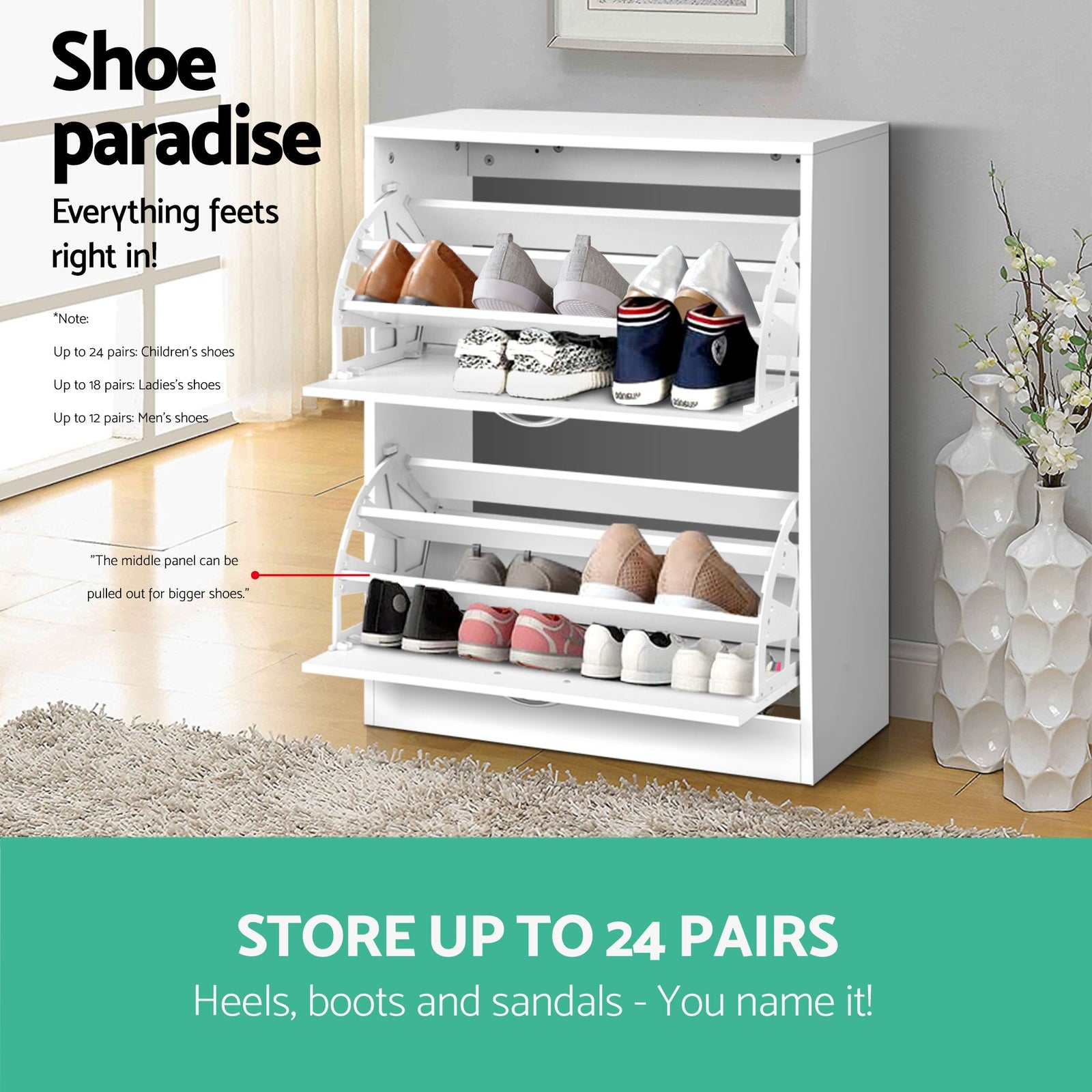 Artiss 2x Shoe Cabinet Storage Organiser 2 Flip Drawer White