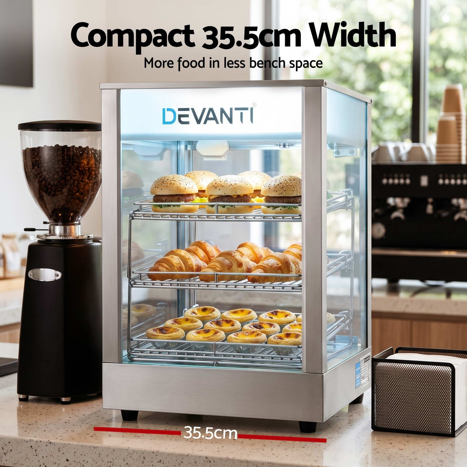 Devanti Commercial Food Warmer 850W 3 Shelf Heated Display Cabinet