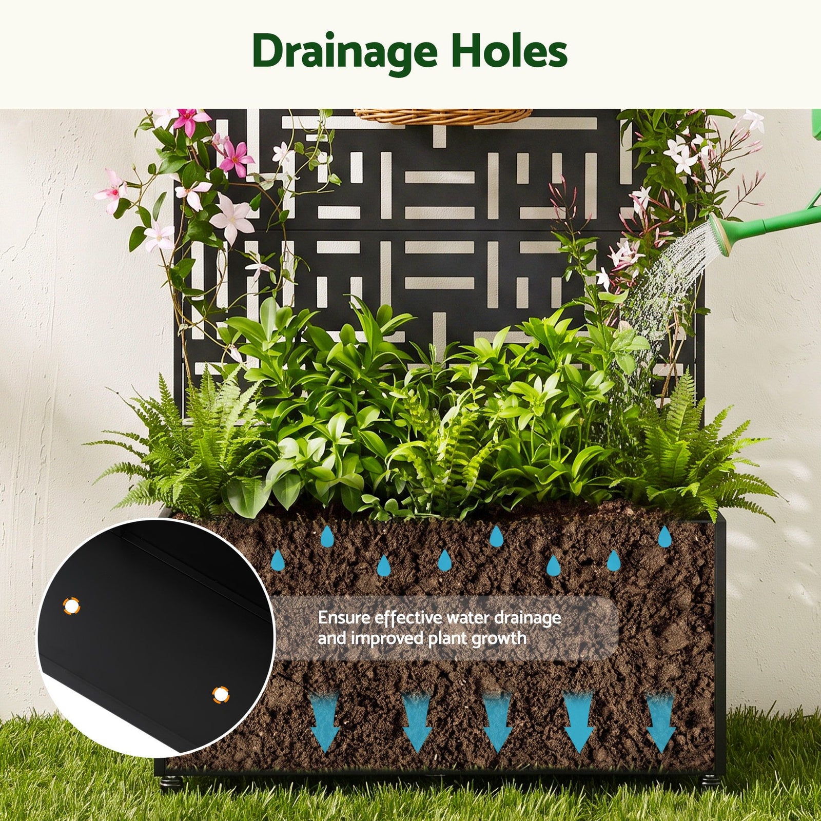 Green Fingers Mobile Planter Box Garden Bed with Trellis Privacy Screen & Lockable Wheels for Climbing Plants