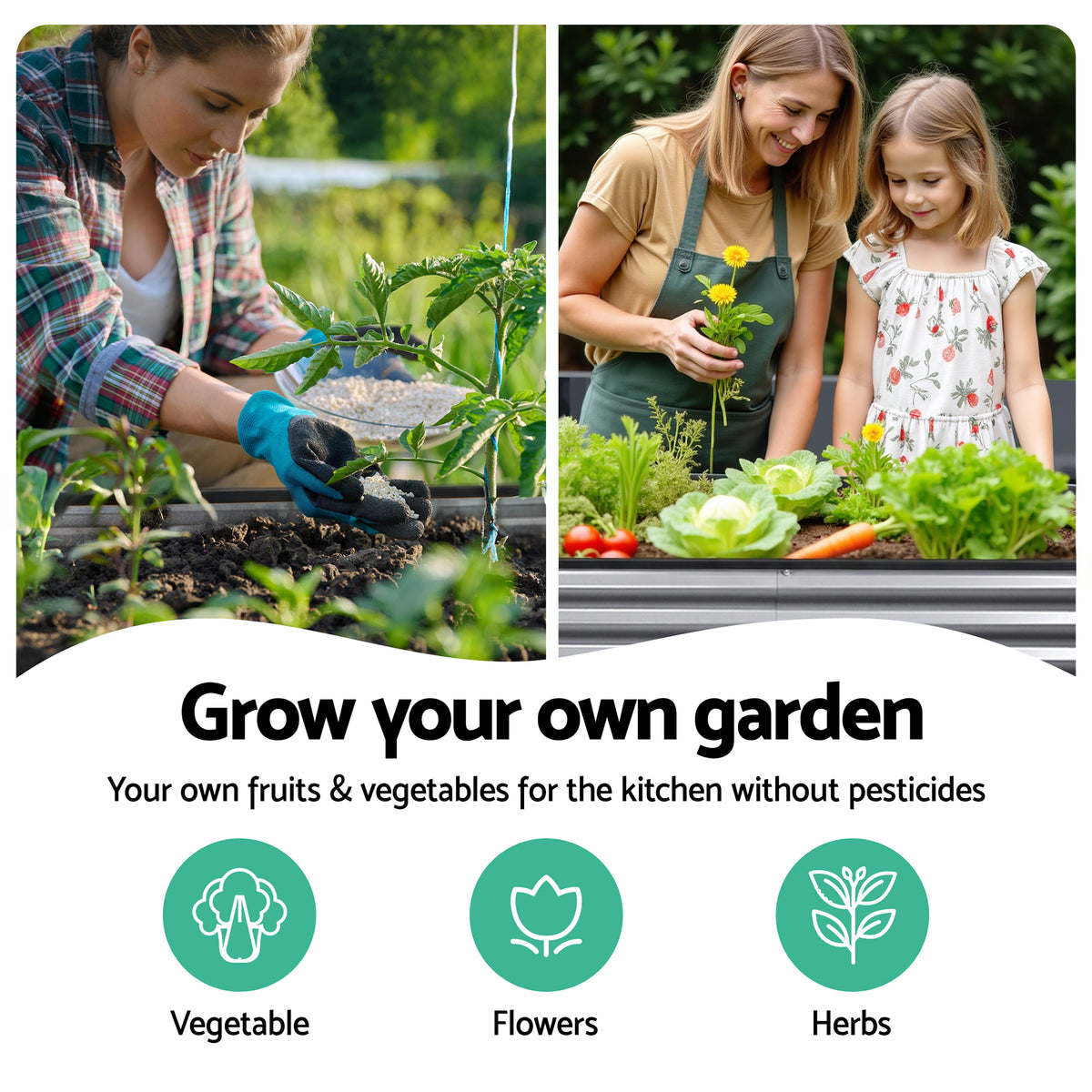 Green Fingers 3 Pcs Raised Garden Bed Kit Oval Galvanized Steel Planter Boxes 160x80x42cm, Heavy Duty Metal Elevated Garden Bed for Vegetables Flowers Herbs, with Safety Edging, Gloves & Pegs Included