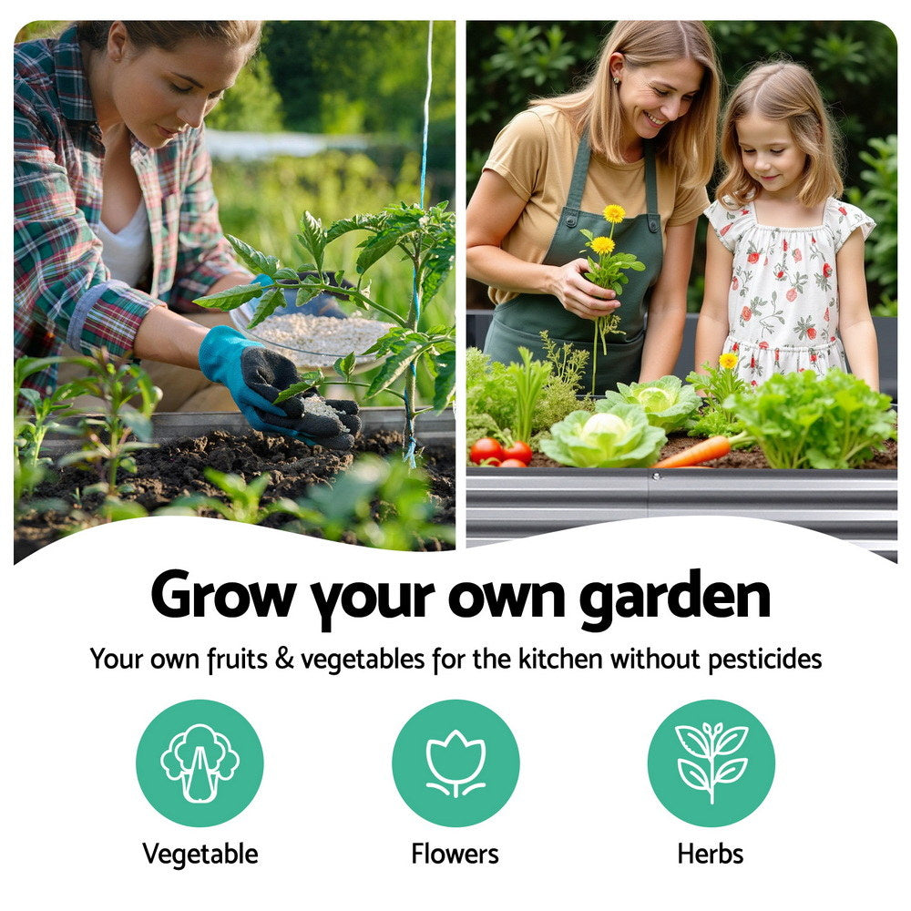 2x Raised Green Fingers Garden Bed 240X80X42cm Oval Planter Box Container Galvanised