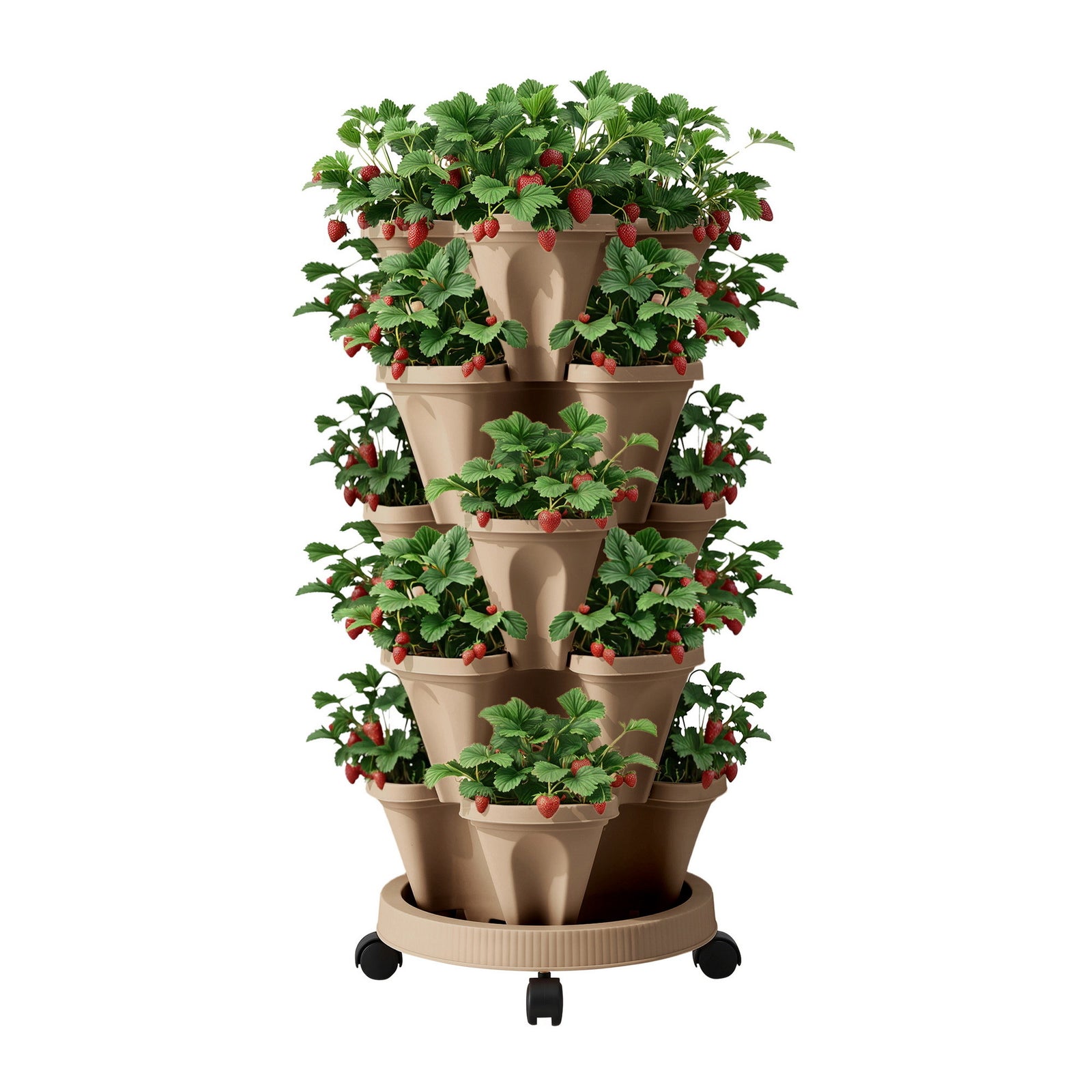 Green Fingers Garden Bed 5 Tier Vertical Garden Grey Strawberry Stackable Planters Herb Petunias Tan