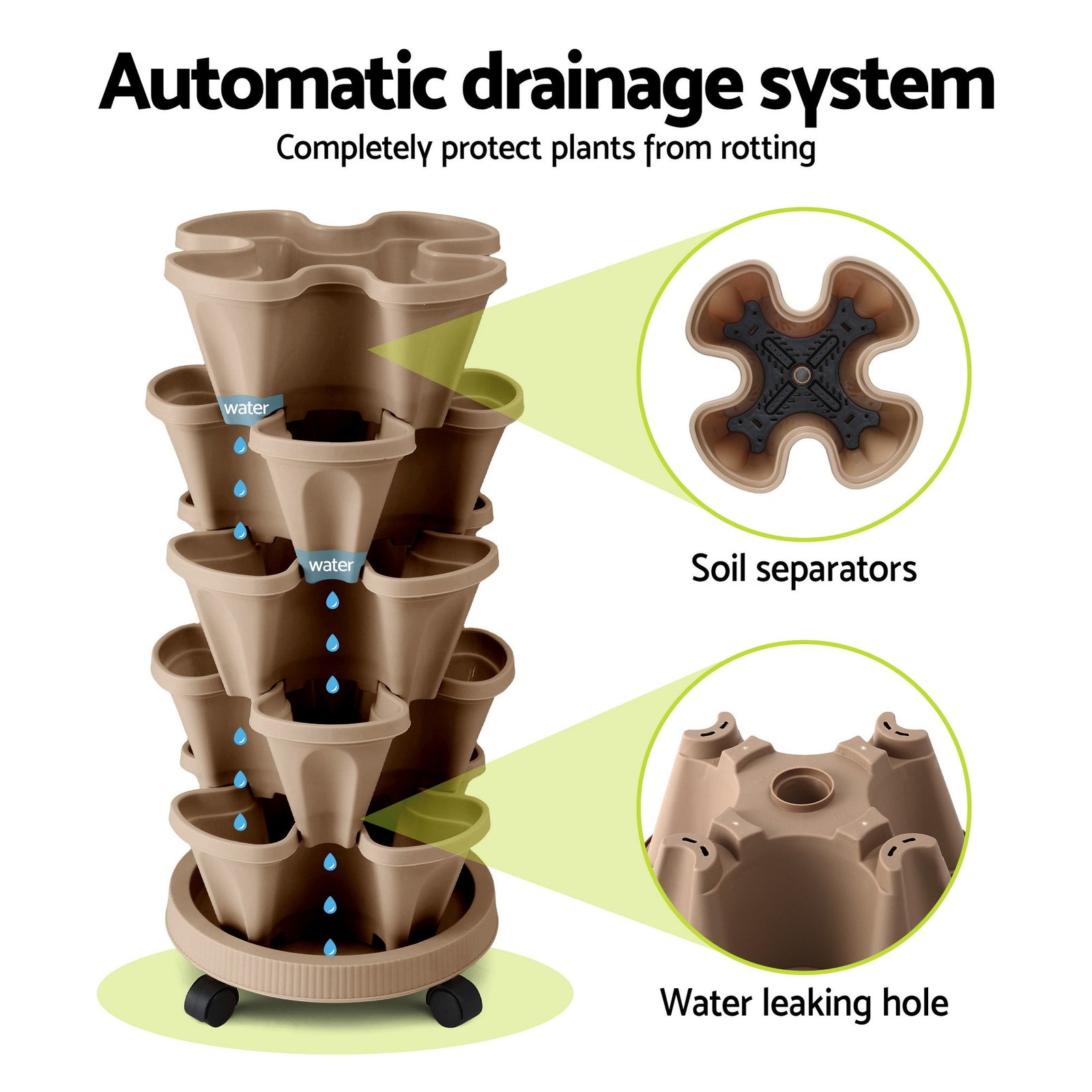Green Fingers Garden Bed 5 Tier Vertical Garden Grey Strawberry Stackable Planters Herb Petunias Tan