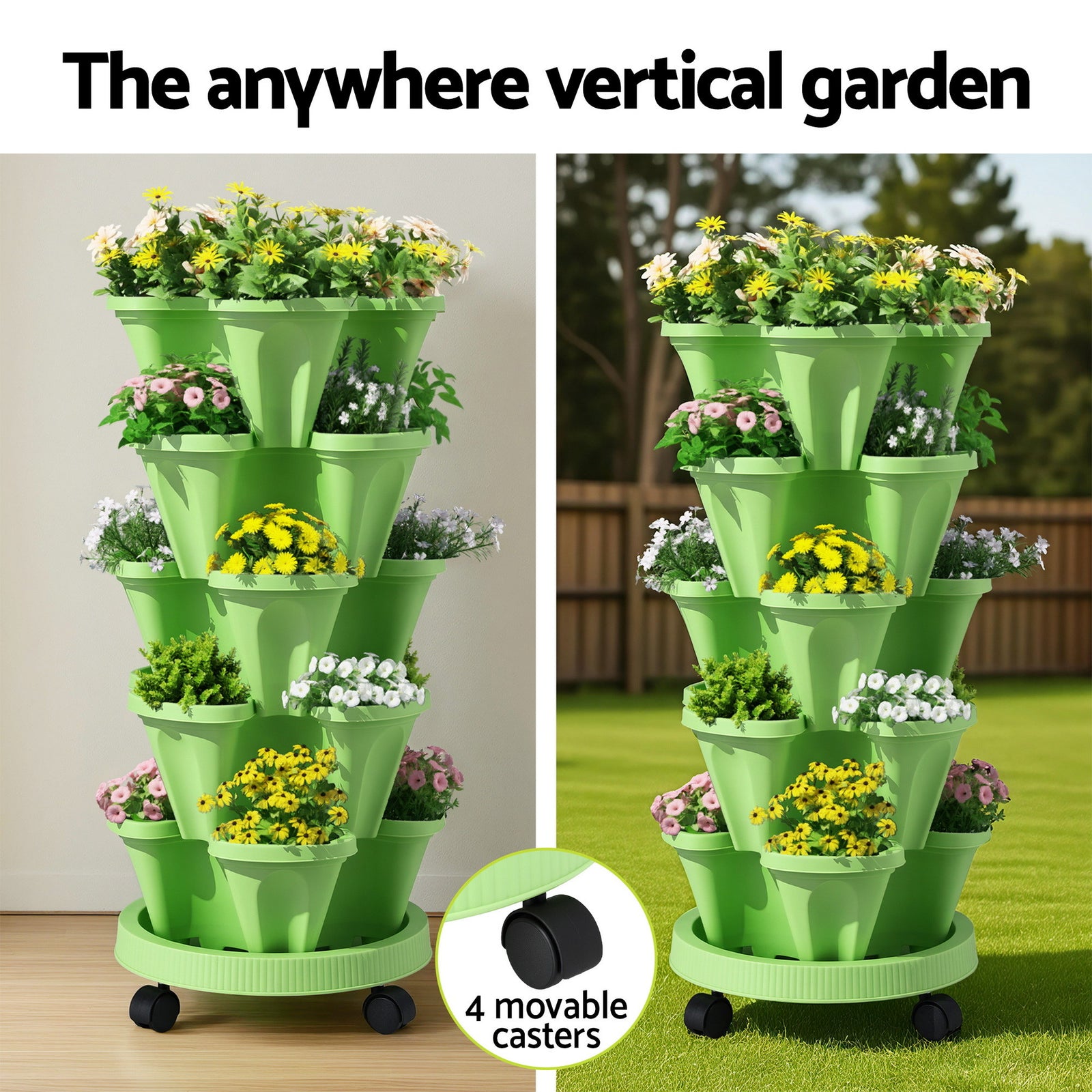 Green Fingers Garden Bed 5 Tier Vertical Garden Grey Strawberry Stackable Planters Herbs Light Green