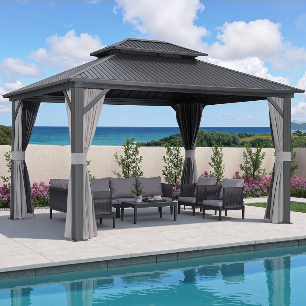 Instahut Gazebo 3x3.65m Canopy Outdoor Steel Frame Patio Tent Curtains Marquee Grey