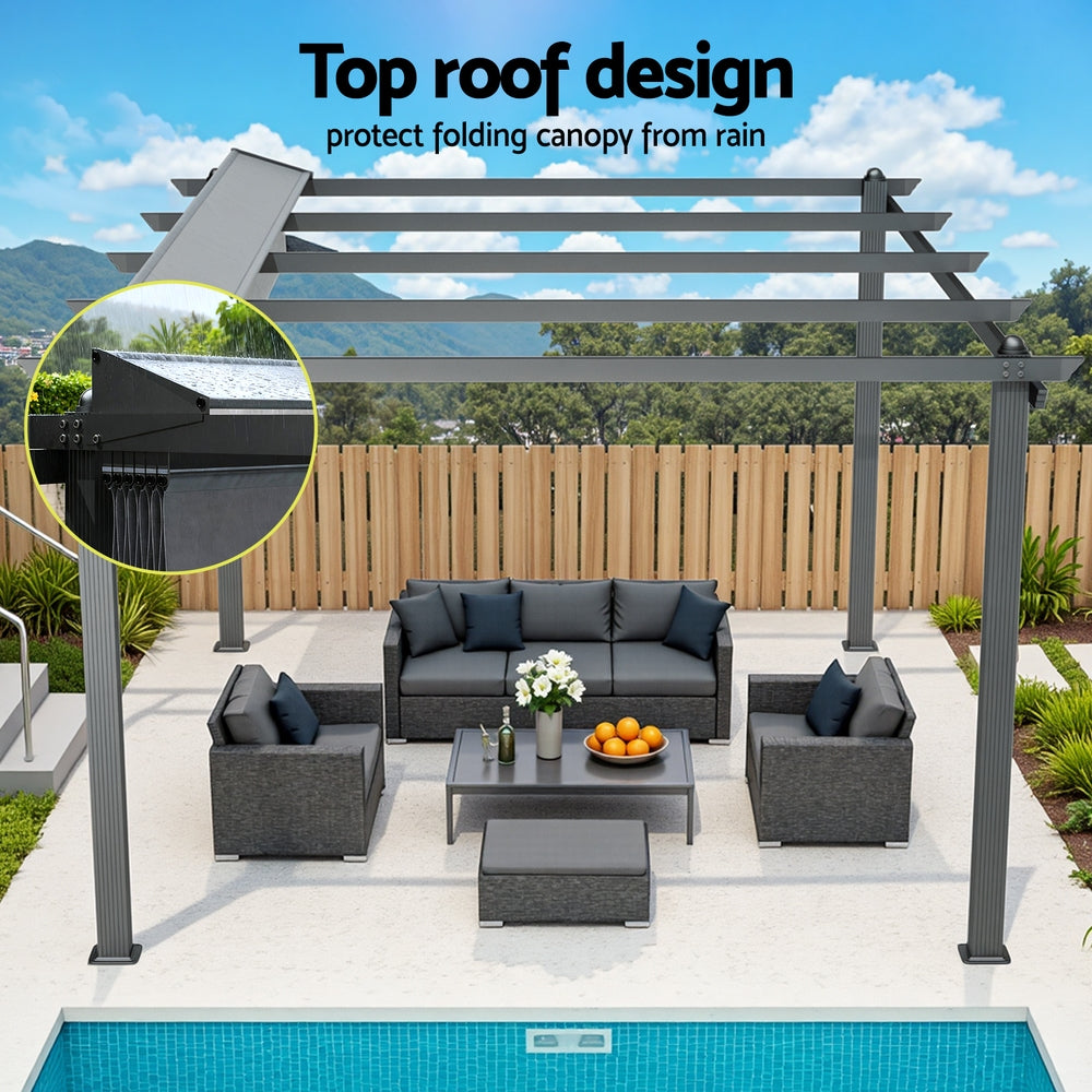 Instahut Gazebo Outdoor Garden Pergola Aluminium Frame Adjustable Canopy 3x4m Grey